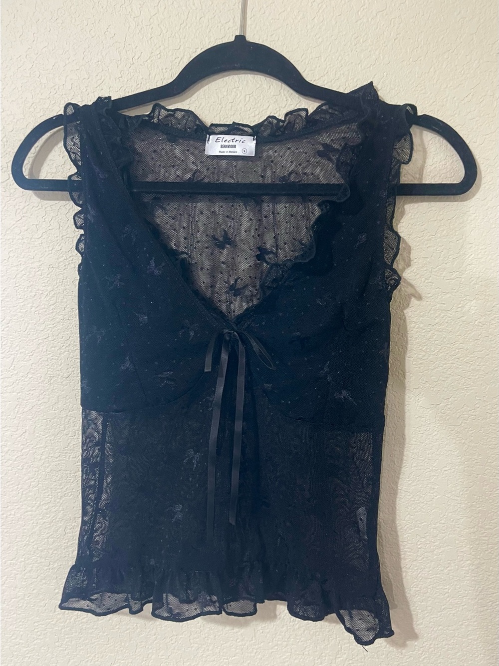 Electric Family Black Sheer Ruffle Lace Tank Top